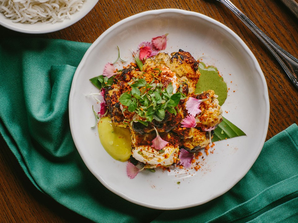 Beautifully plated Tandoori cauliflower at New Punjab Club restaurant.